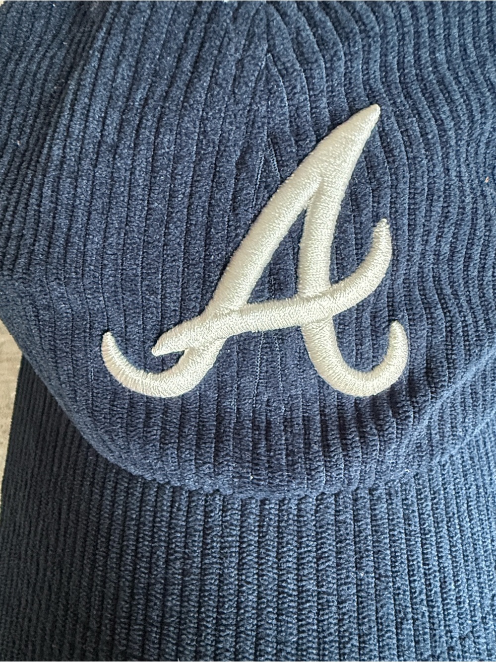 Like new ATL Braves Navy Corduroy Baseball Cap with White 'A' Emblem - Picture 2 of 6